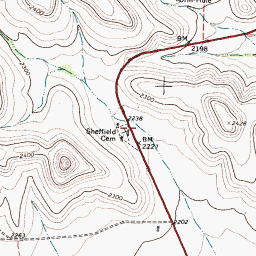 Topographic Map of Sheffield Cemetery, TX