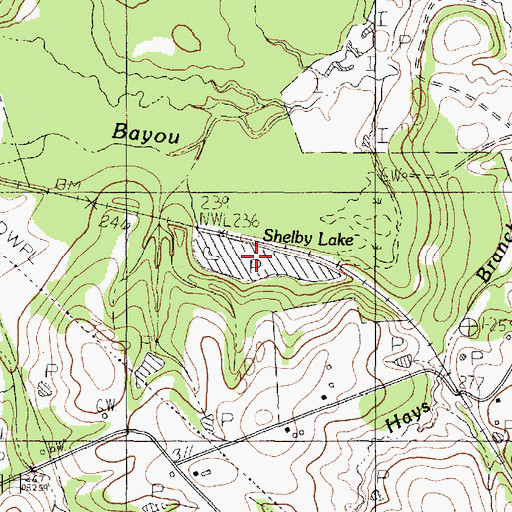 Topographic Map of Shelby Lake, TX