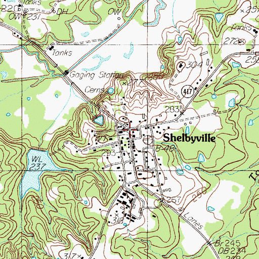 Topographic Map of Shelbyville, TX
