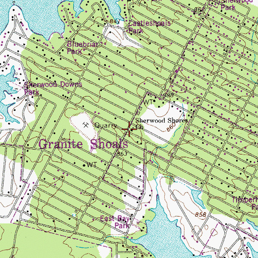 Topographic Map of Sherwood Shores Church, TX