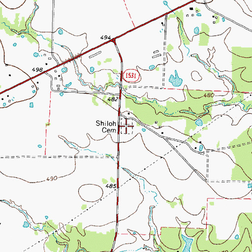 Topographic Map of Shiloh Cemetery, TX