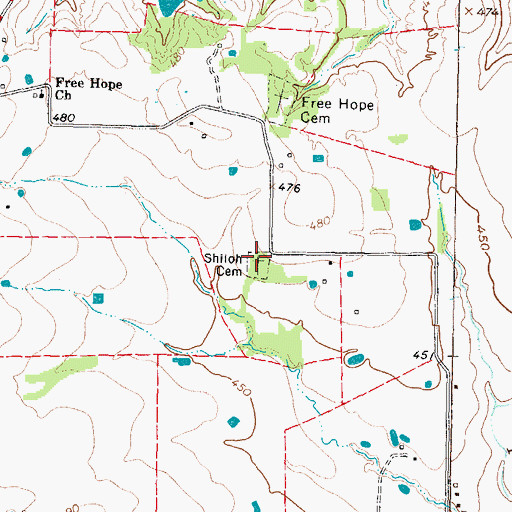 Topographic Map of Shiloh Cemetery, TX