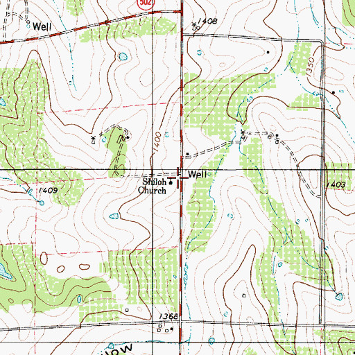 Topographic Map of Shiloh Church, TX
