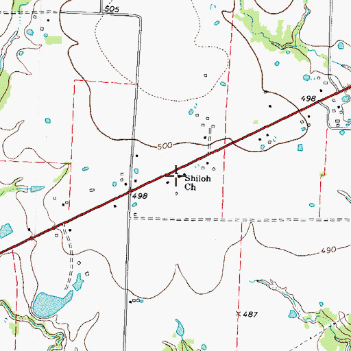 Topographic Map of Shiloh Church, TX