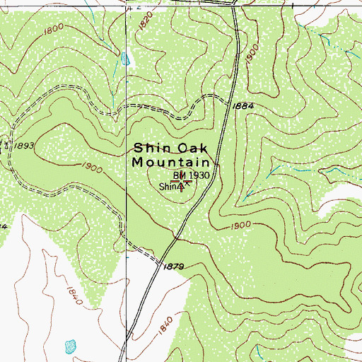 Topographic Map of Shin Oak Mountain, TX