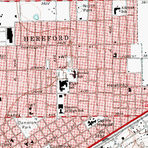 Topographic Map of Shirley School, TX