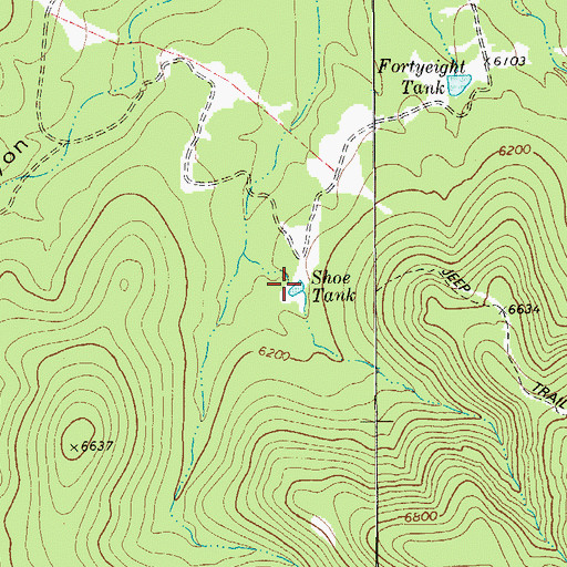 Topographic Map of Shoe Tank, TX