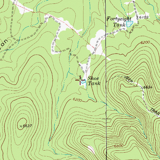 Topographic Map of Shoe Tank, TX