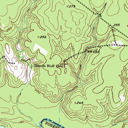 Topographic Map of Shooks Bluff Cemetery, TX