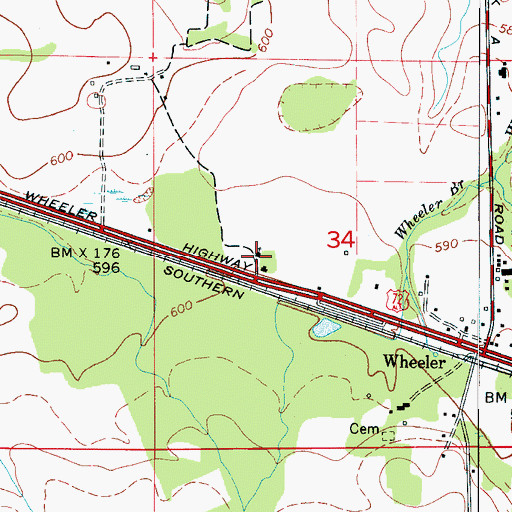 Topographic Map of Wheeler Chapel Church, AL