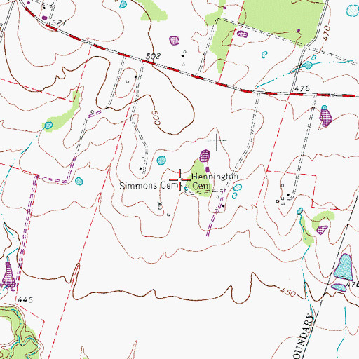 Topographic Map of Simmons Cemetery, TX