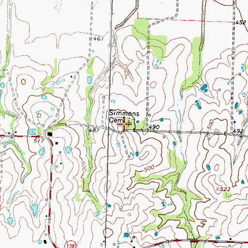 Topographic Map of Simmons Cemetery, TX
