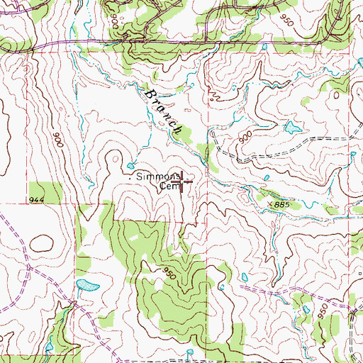 Topographic Map of Simmons Cemetery, TX