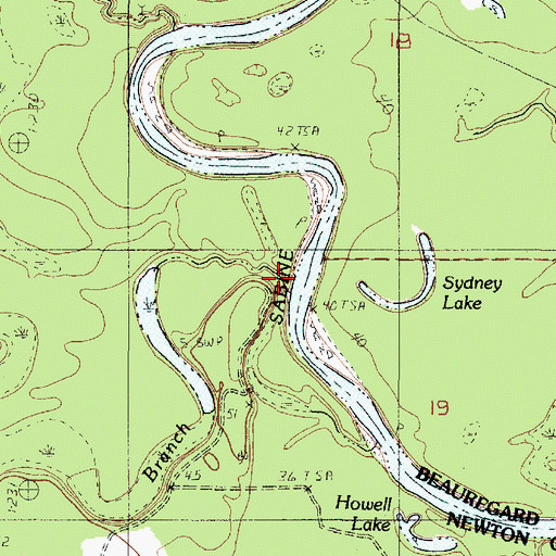 Topographic Map of Simms Branch, TX