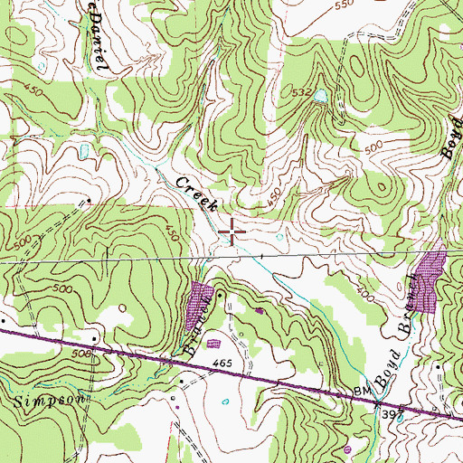 Topographic Map of Simpson Branch, TX
