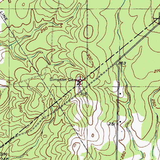 Topographic Map of Simpson Cemetery, TX