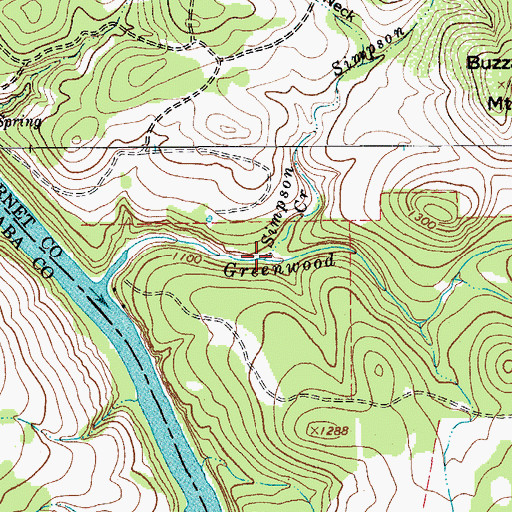 Topographic Map of Simpson Creek, TX