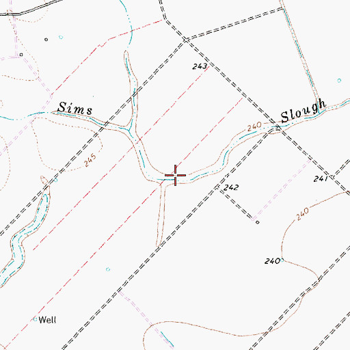 Topographic Map of Sims Slough, TX