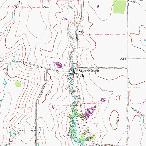 Topographic Map of Sister Grove Church, TX