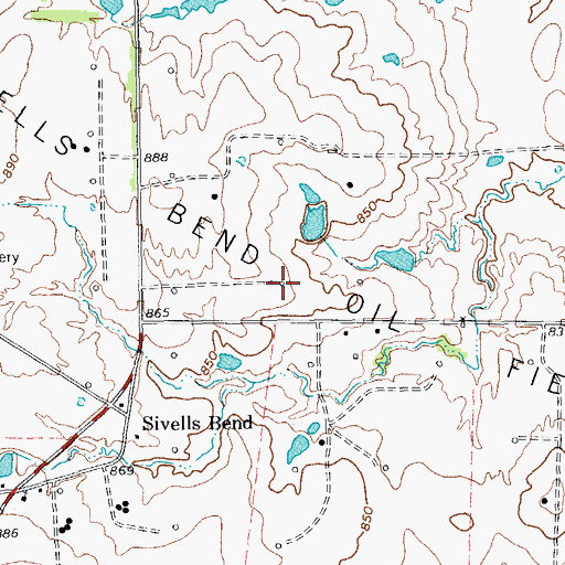 Topographic Map of Sivells Bend Oil Field, TX