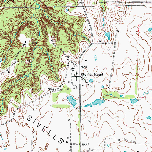 Topographic Map of Sivells Bend School, TX