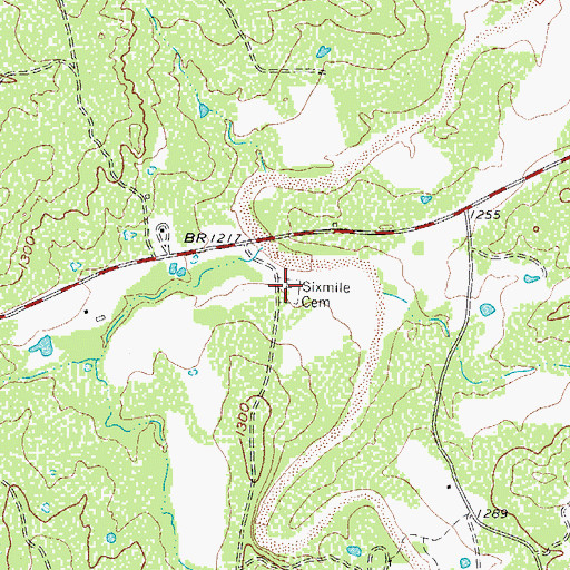 Topographic Map of Sixmile Cemetery, TX