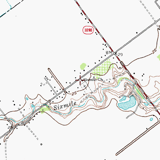 Topographic Map of Sixmile Church, TX