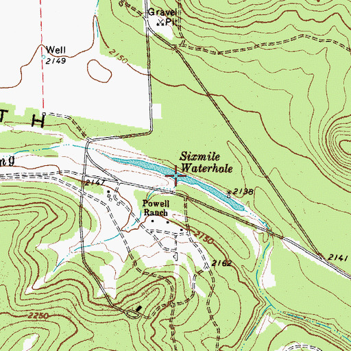 Topographic Map of Sixmile Waterhole, TX