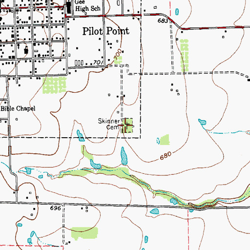 Topographic Map of Skinner Cemetery, TX