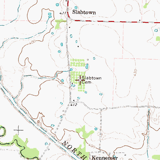 Topographic Map of Slabtown Cemetery, TX