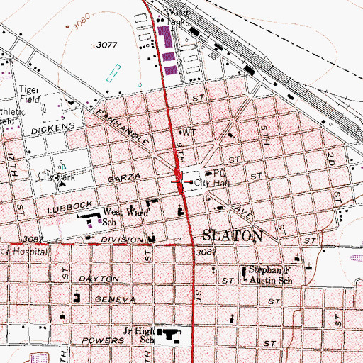 Topographic Map of Slaton, TX