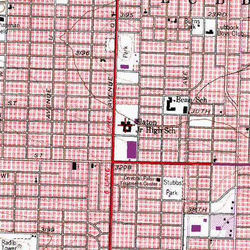 Topographic Map of Slaton Middle School, TX