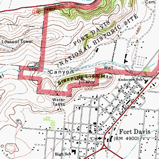 Topographic Map of Sleeping Lion Mountain, TX