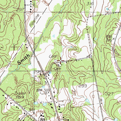 Topographic Map of Smith Cemetery, TX