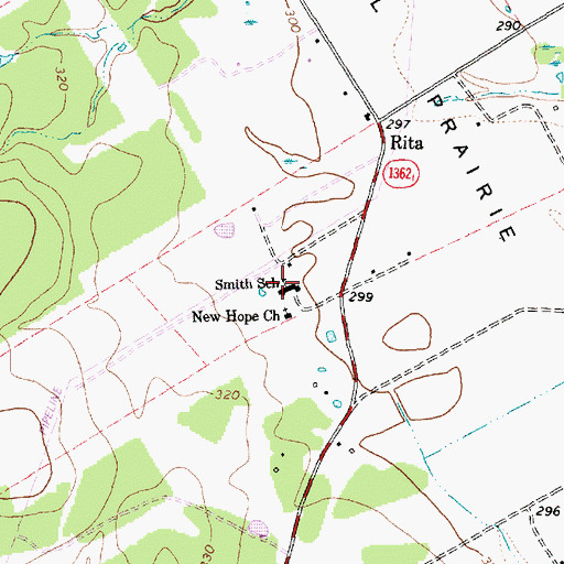Topographic Map of Smith School, TX