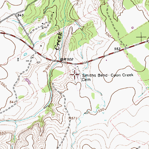 Topographic Map of Smiths Bend-Coon Creek Cemetery, TX