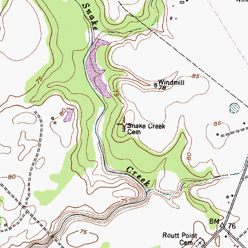 Topographic Map of Snake Creek Cemetery, TX