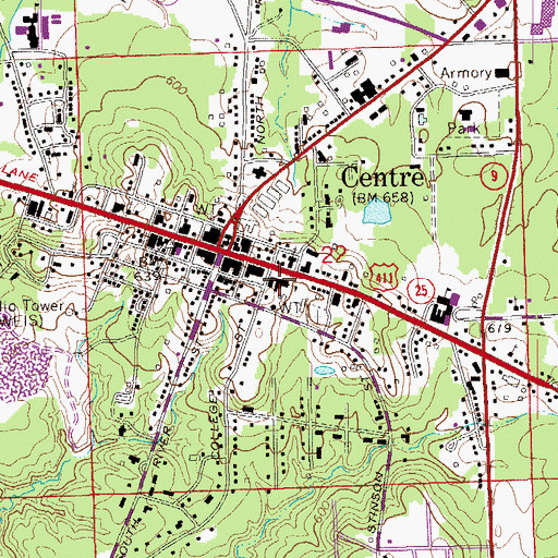 Topographic Map of Centre Middle School, AL