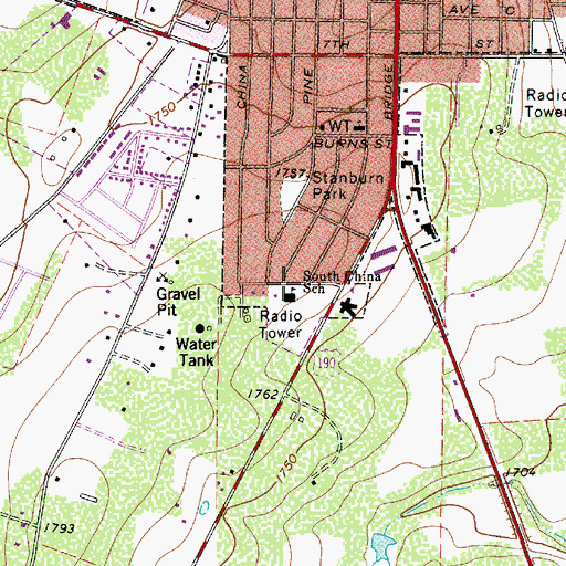 Topographic Map of South China School, TX