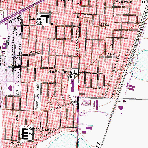 Topographic Map of South Lawn Church, TX