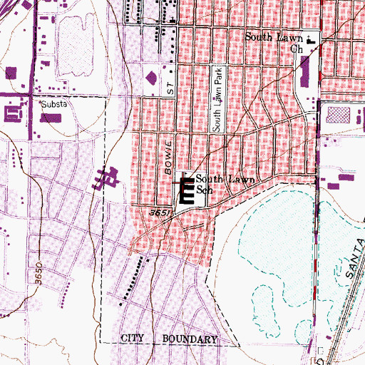 Topographic Map of South Lawn School, TX