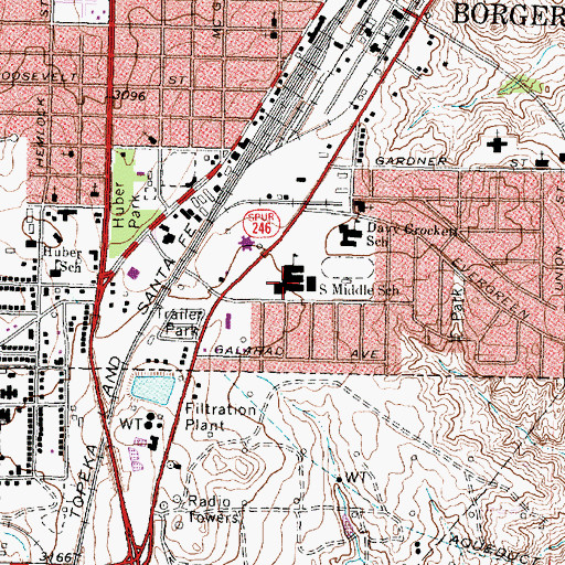 Topographic Map of South Middle School, TX