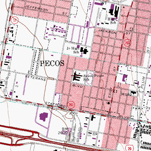 Topographic Map of South Pecos School, TX