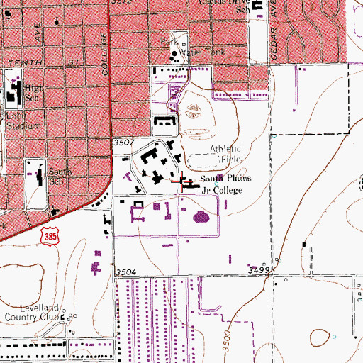 Topographic Map of South Plains Junior College, TX