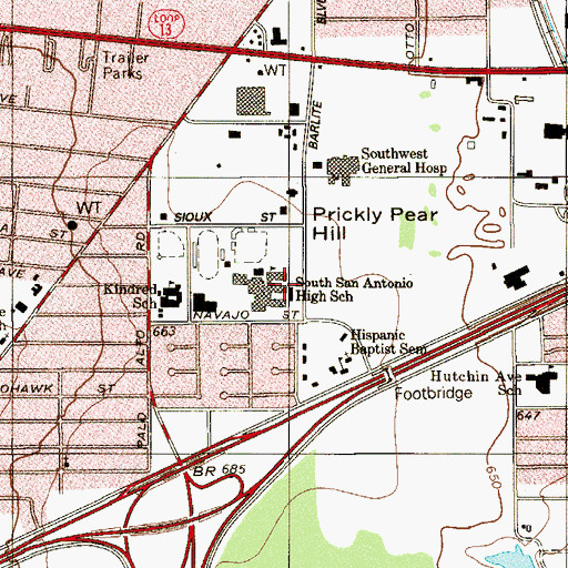 Topographic Map of South San Antonio High School, TX