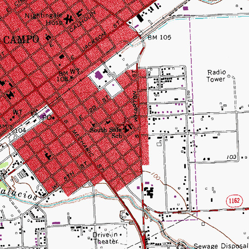 Topographic Map of South Side School, TX