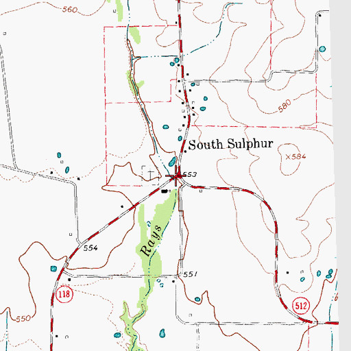 Topographic Map of South Sulphur, TX
