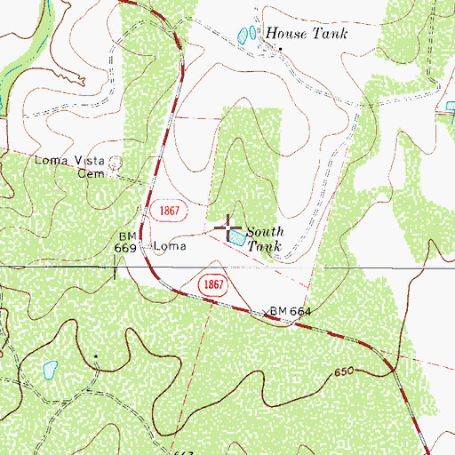 Topographic Map of South Tank, TX