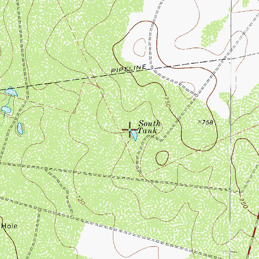 Topographic Map of South Tank, TX