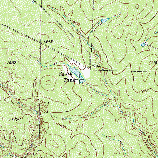 Topographic Map of South Tank, TX
